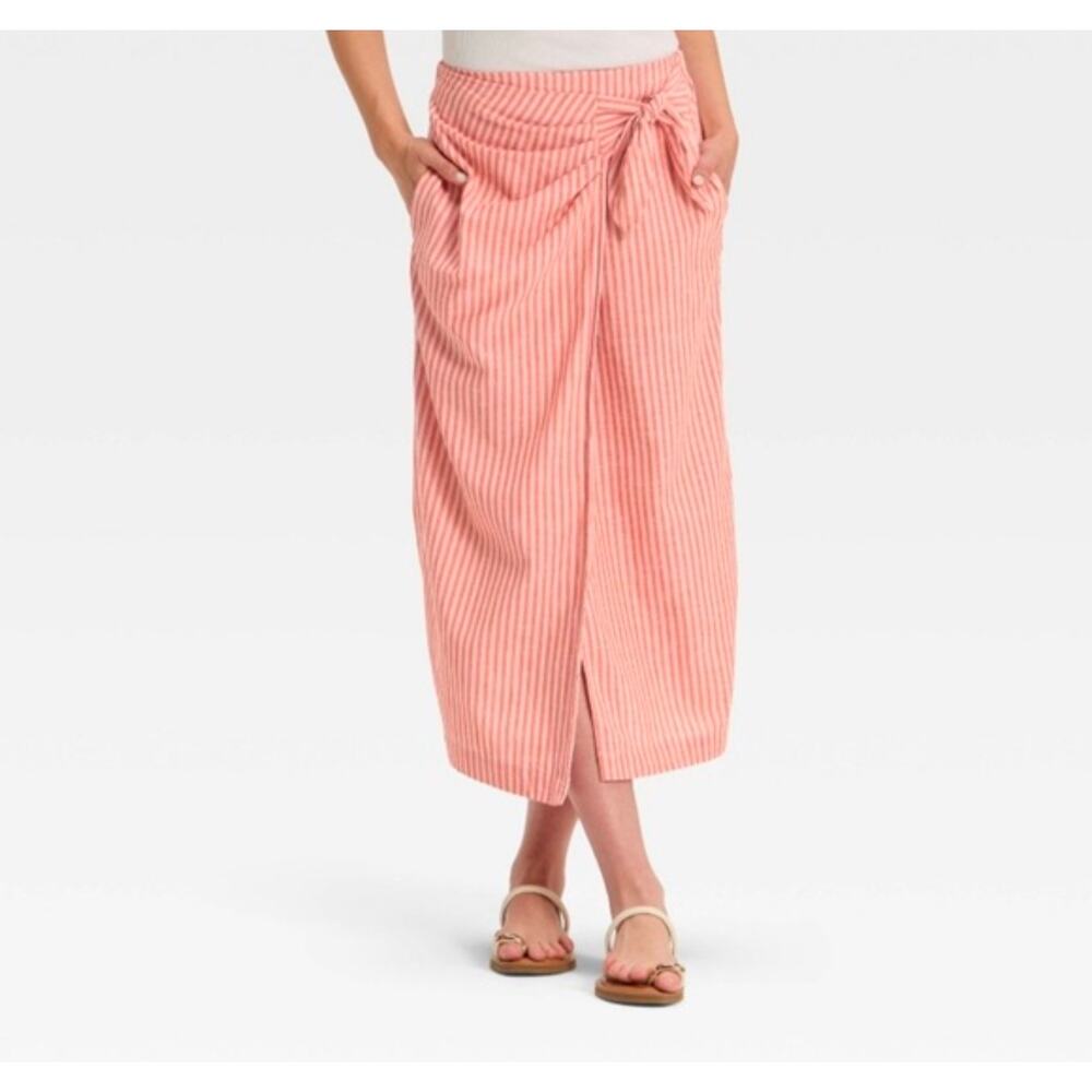 Universal Thread Pink Midi Front Wrap Knot Skirt XL